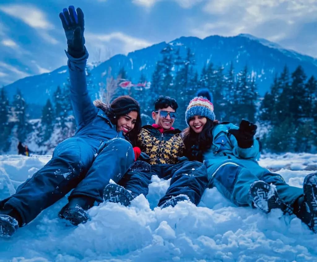 Friends enjoying a snowy mountain outing